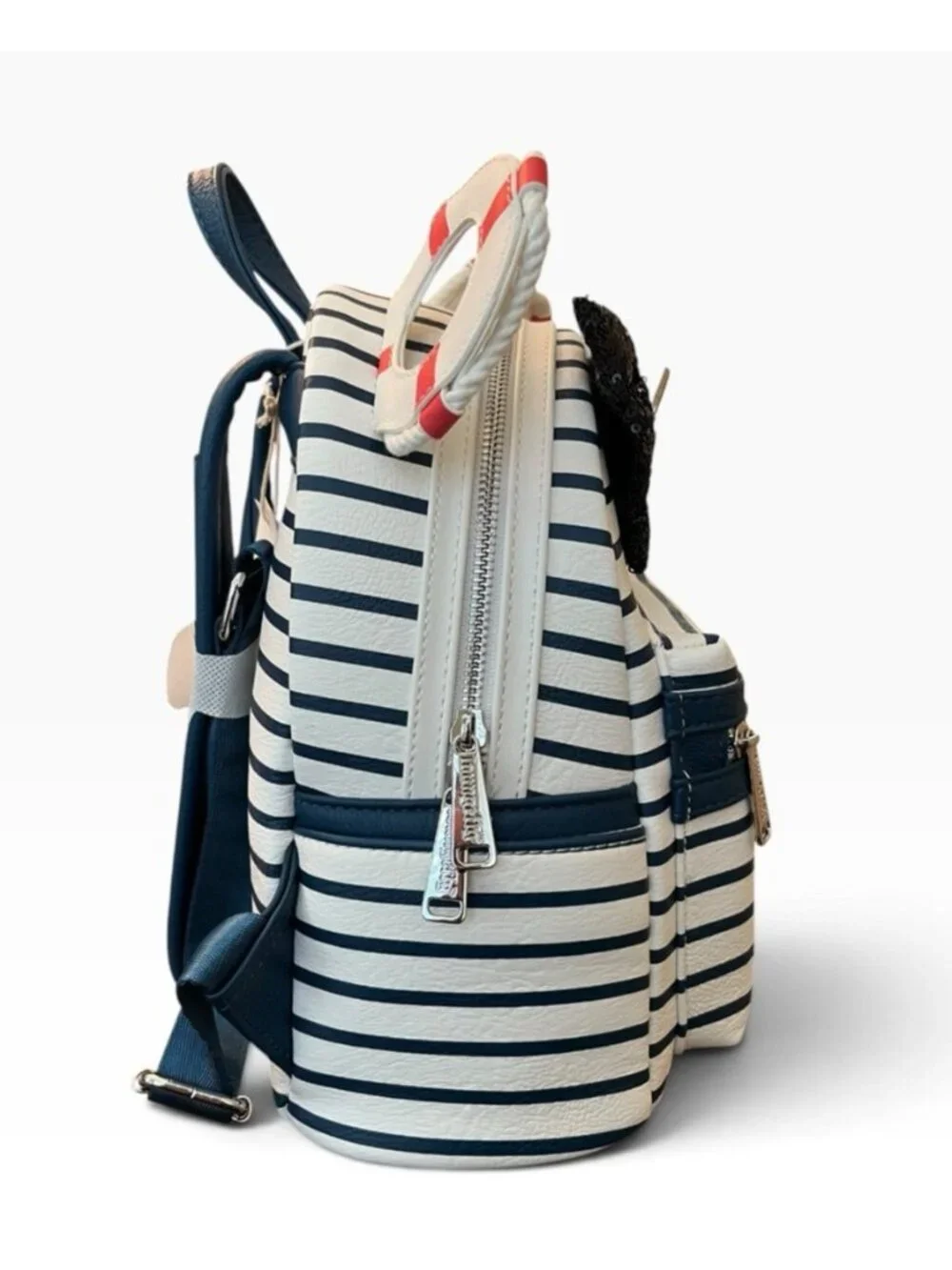 Disney Yacht Club Resort Minnie Mouse Sequin Bow Striped Loungefly Backpack NWT